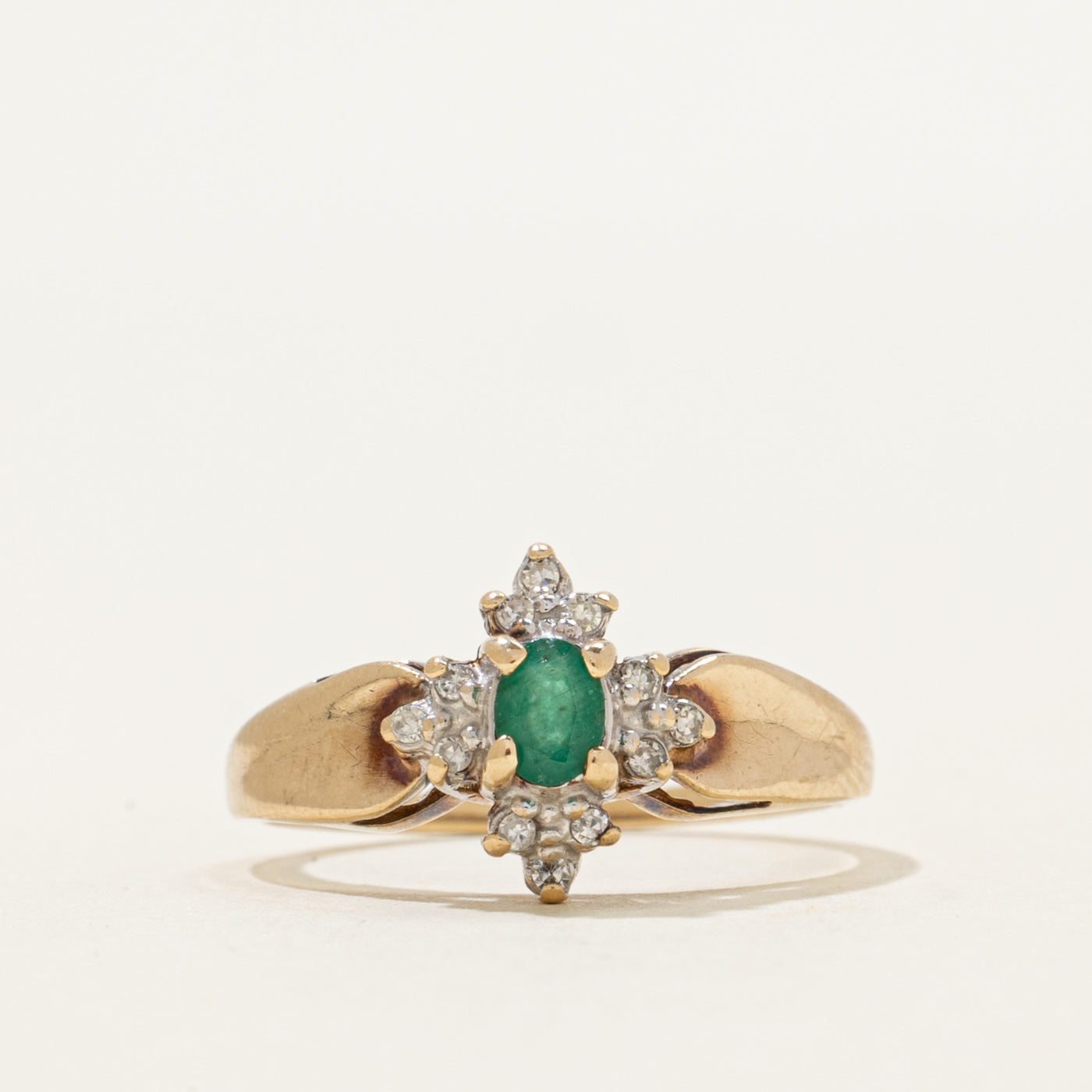 Oval Cut Emerald & Diamond Petal Ring | 0.13ct, 0.04ctw | SZ 5