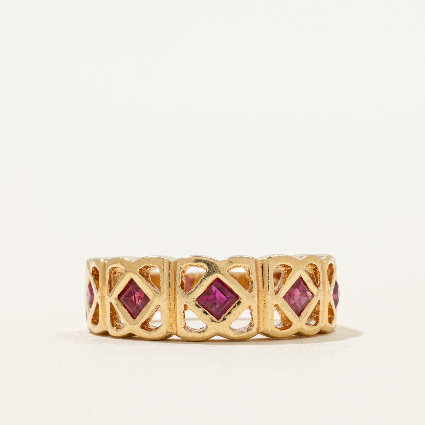 18k Yellow Gold Ruby Openwork Ring | 0.45ctw | SZ 6.75