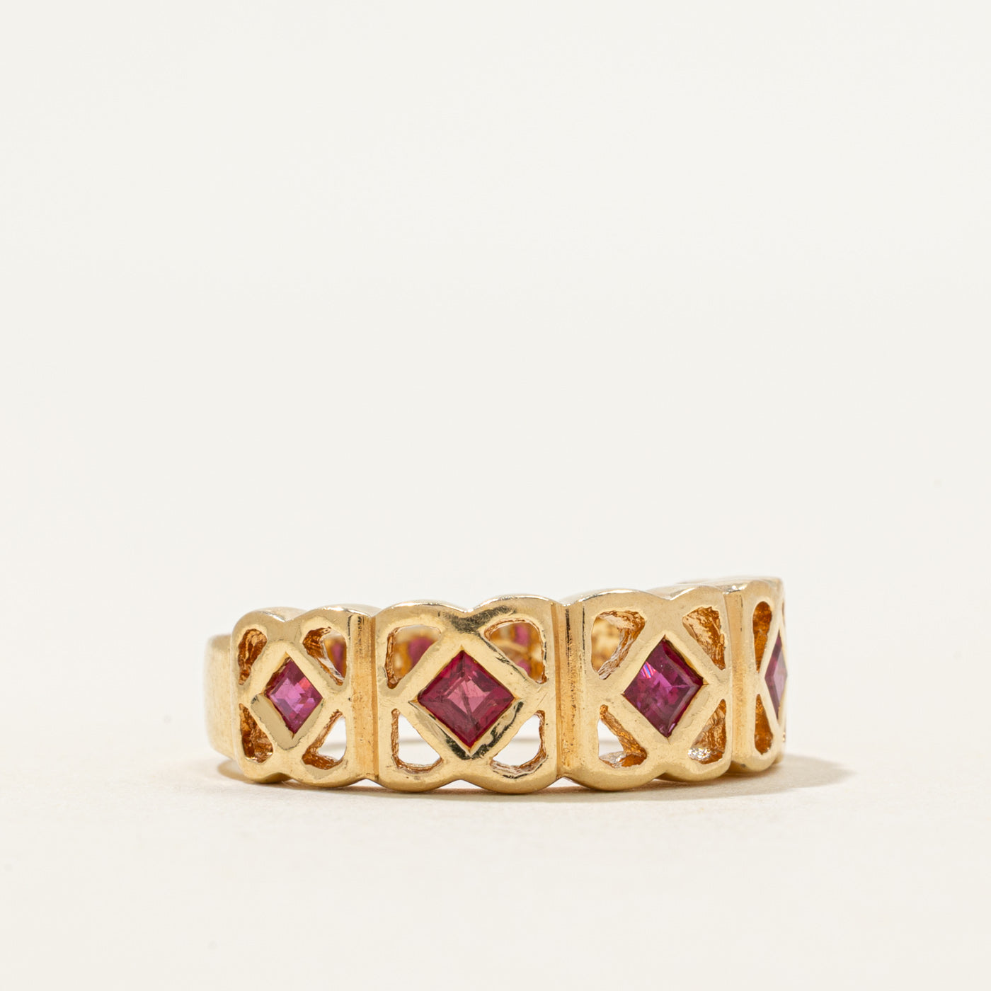 18k Yellow Gold Ruby Openwork Ring | 0.45ctw | SZ 6.75