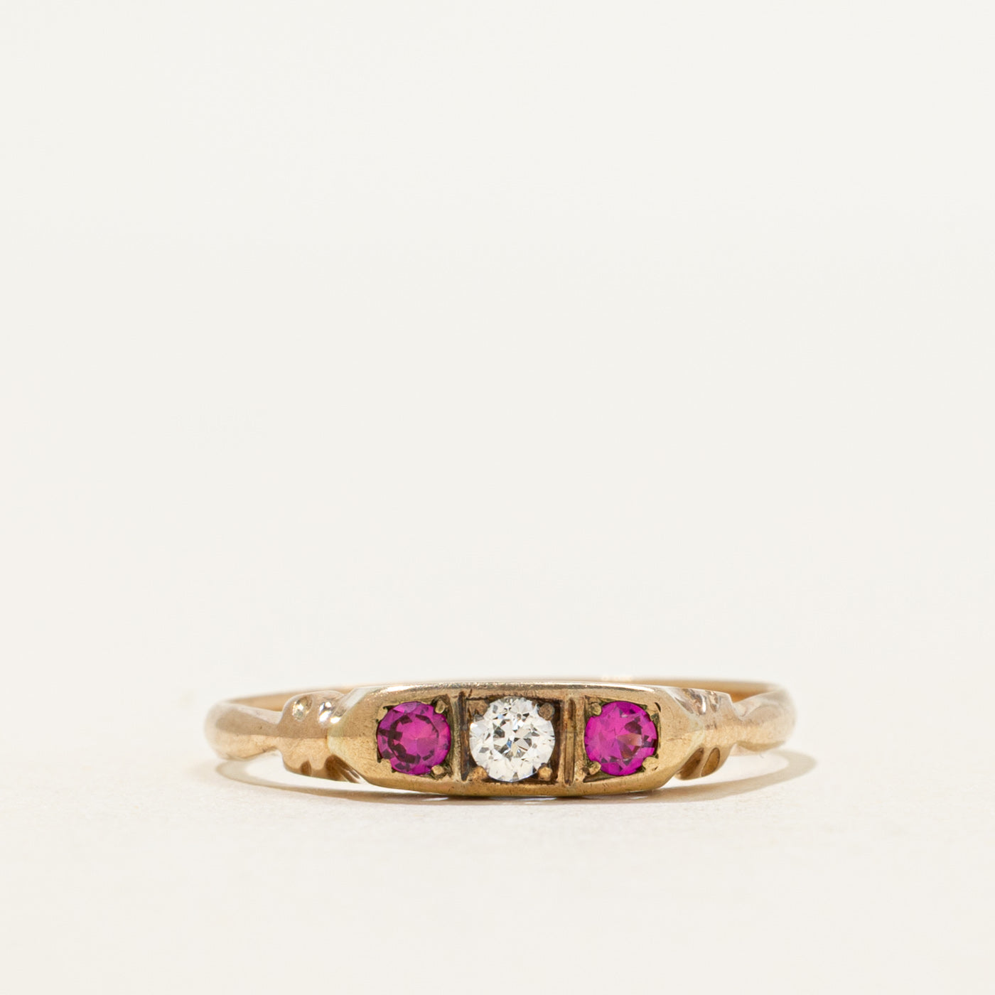 Synthetic Ruby & Natural Diamond Petite Ring | 0.10ctw, 0.08ct | SZ 7.5