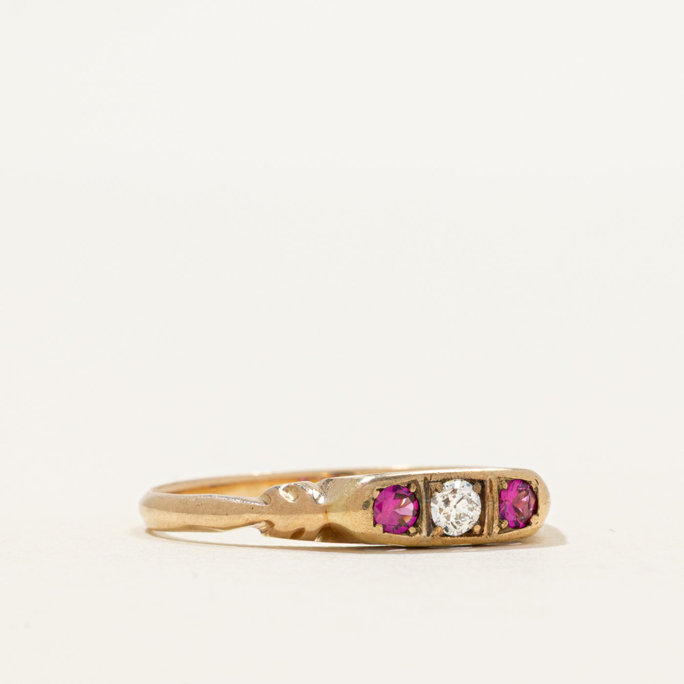 Synthetic Ruby & Natural Diamond Petite Ring | 0.10ctw, 0.08ct | SZ 7.5