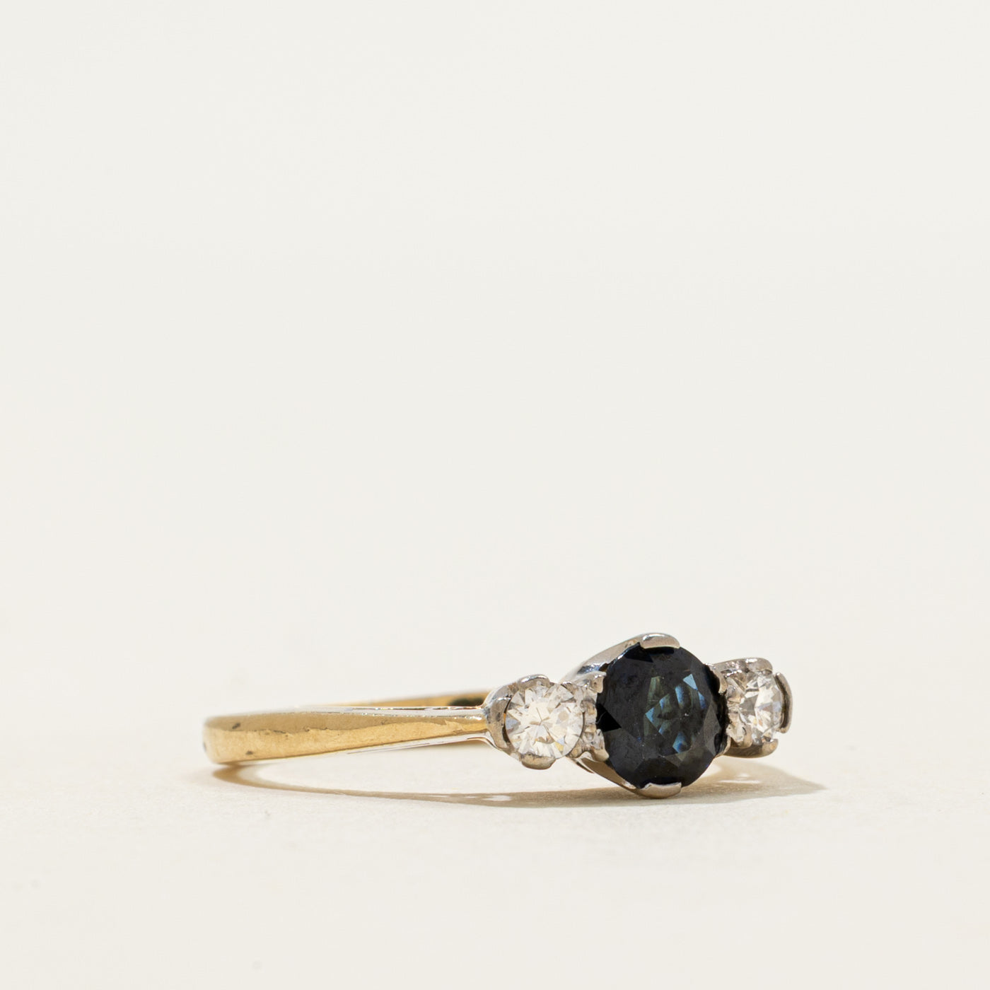 18k Three Stone Sapphire & Diamond Ring | 0.38ct, 0.12ctw | SZ 4.25