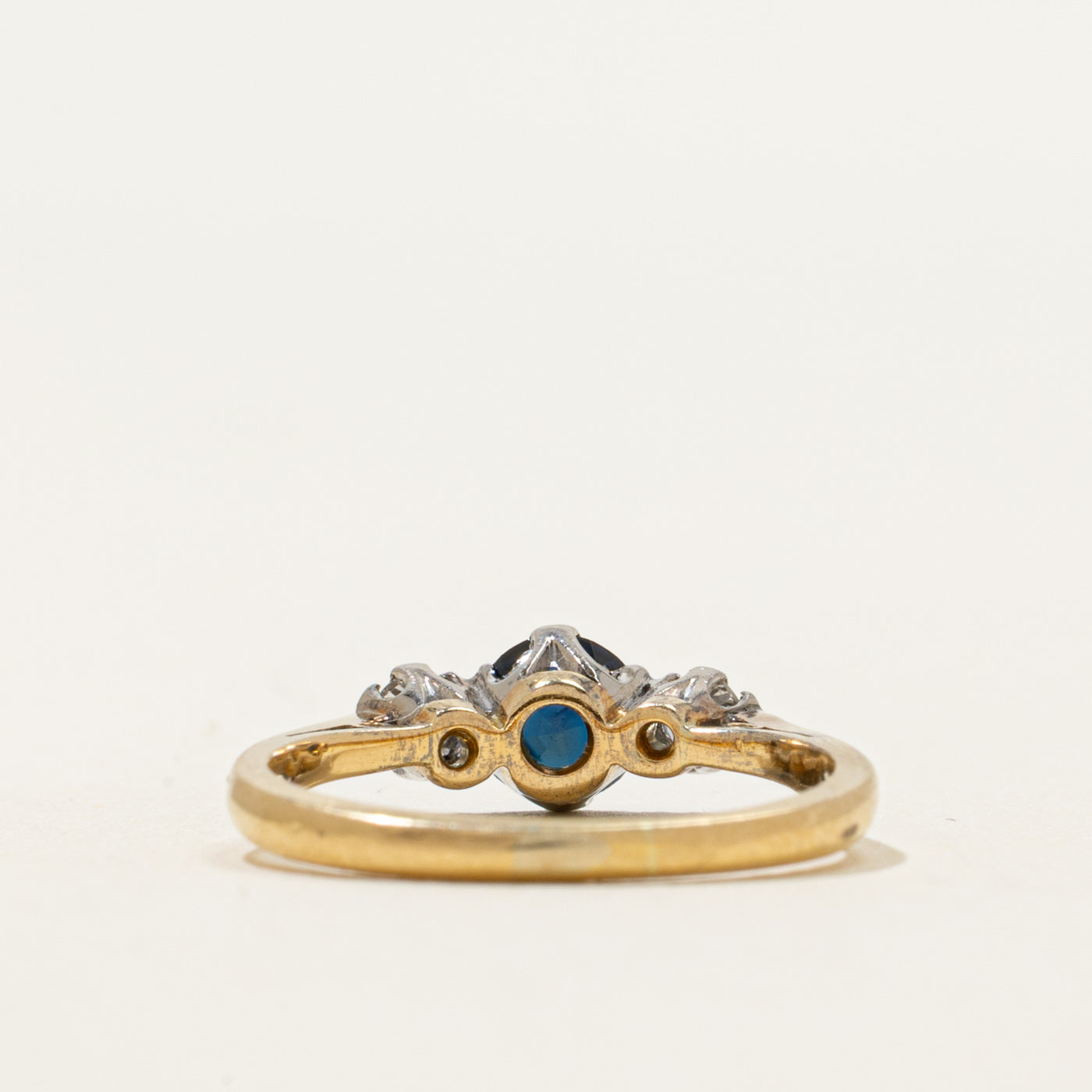 18k Three Stone Sapphire & Diamond Ring | 0.38ct, 0.12ctw | SZ 4.25