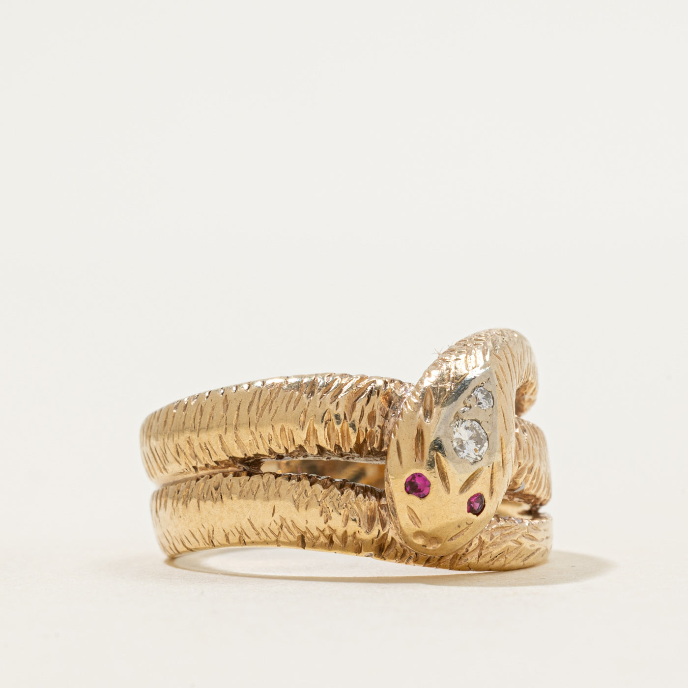 Diamond & Synthetic Ruby Snake Ring | 0.08ctw, 0.02ctw | SZ 9