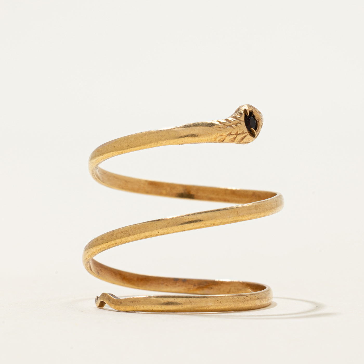 Vintage Italian 18k Garnet Snake Spiral Ring | 0.03ct | SZ 7