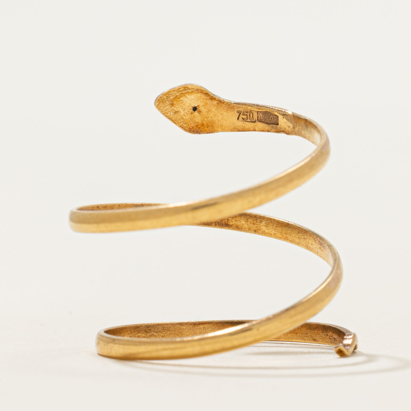 Vintage Italian 18k Garnet Snake Spiral Ring | 0.03ct | SZ 7
