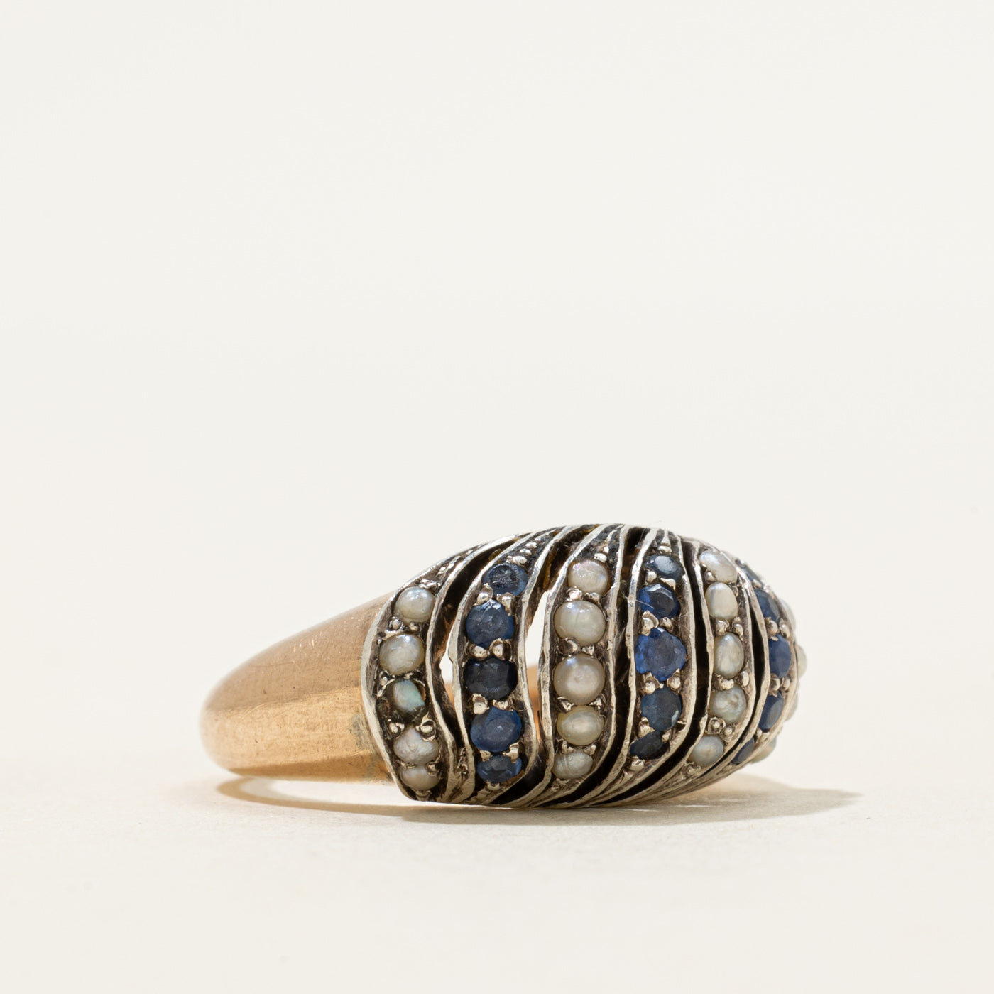 Sapphire & Seed Pearl Waterfall Dome Ring | 0.24ctw | SZ 5.25