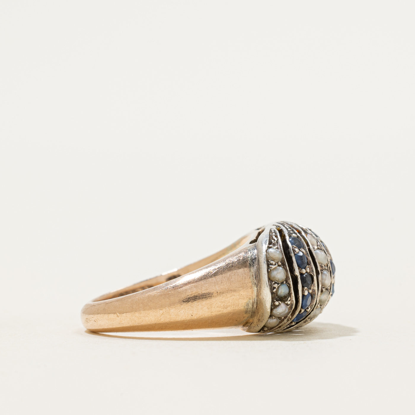 Sapphire & Seed Pearl Waterfall Dome Ring | 0.24ctw | SZ 5.25