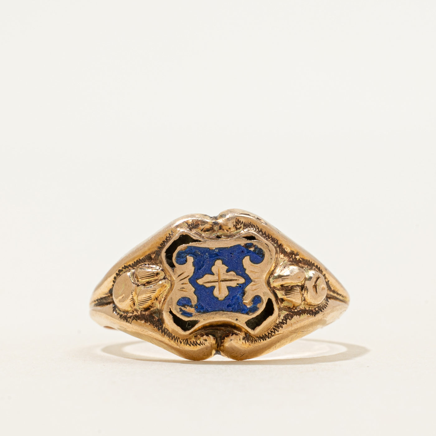 10k Yellow Gold Enamel Crest Ring | SZ 9