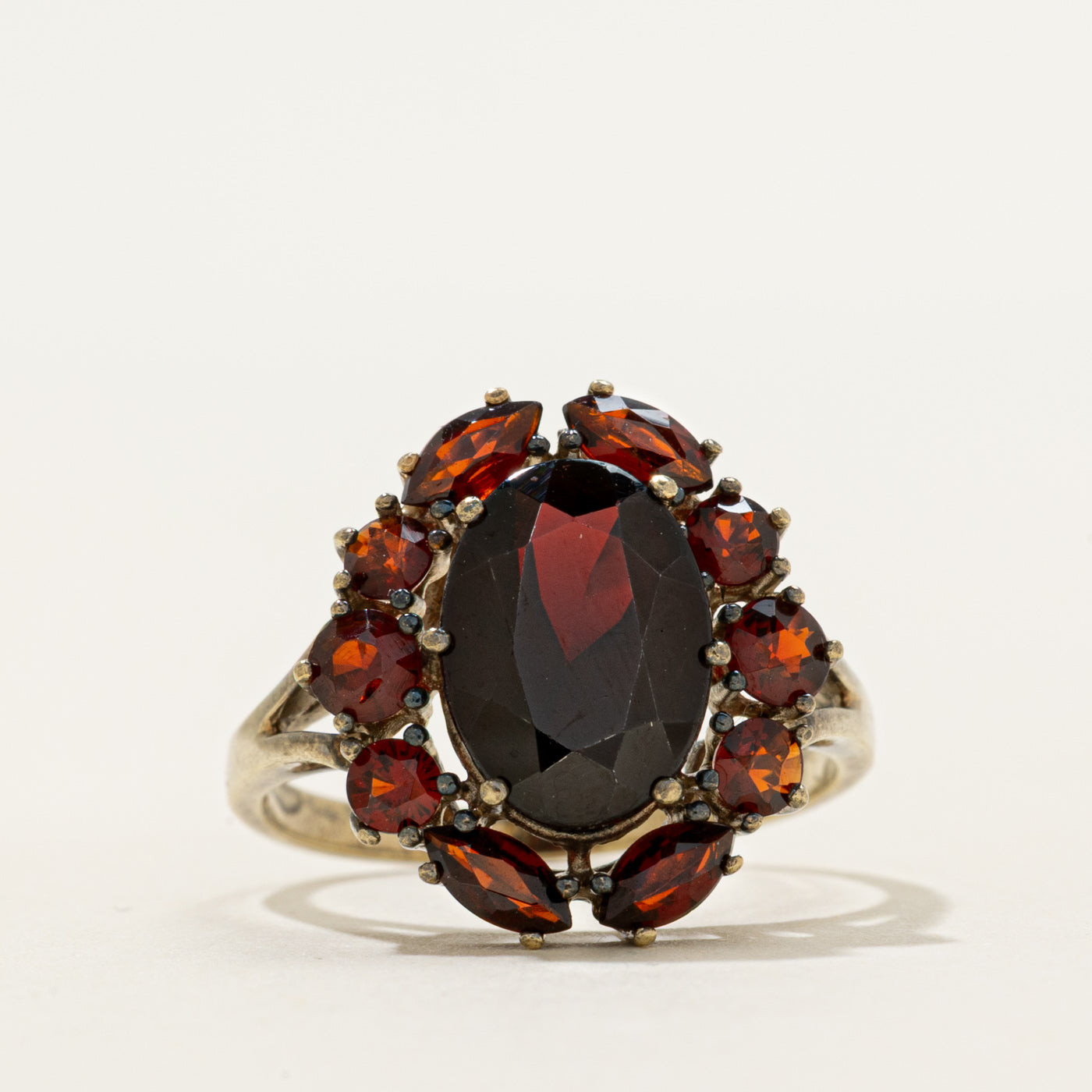 Yellow Gold Oval Cut Garnet Halo Cocktail Ring | 4.50ctw | SZ 7.75