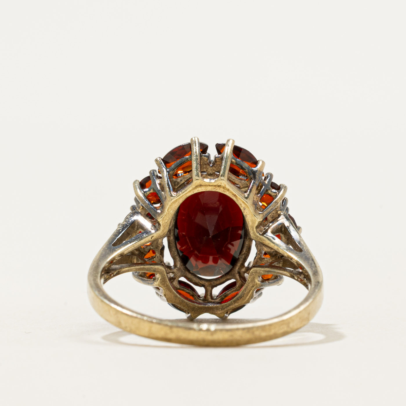 Yellow Gold Oval Cut Garnet Halo Cocktail Ring | 4.50ctw | SZ 7.75