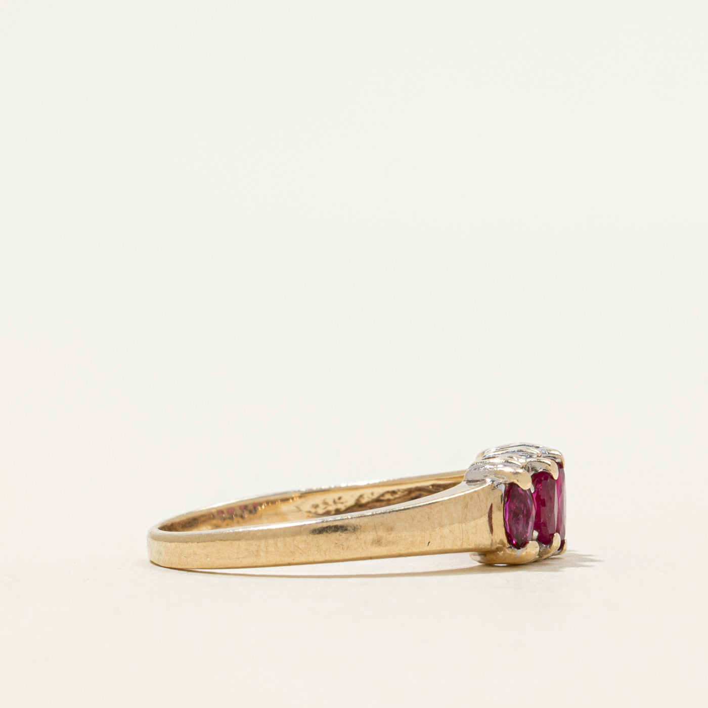 Five Stone Marquise Cut Ruby & Diamond Ring | 0.50ctw, 0.08ctw | SZ 6.75