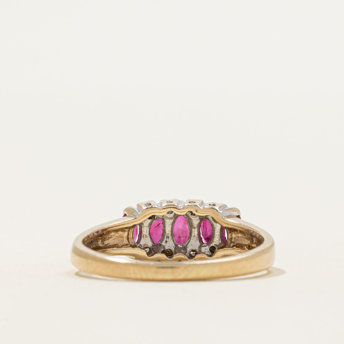 Five Stone Marquise Cut Ruby & Diamond Ring | 0.50ctw, 0.08ctw | SZ 6.75