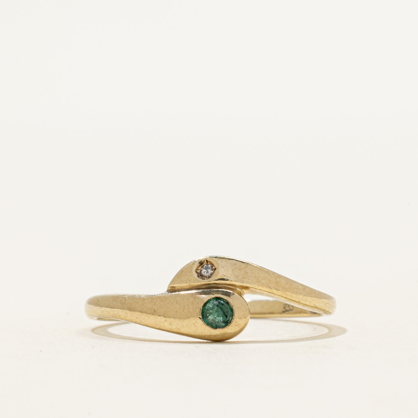 Emerald & Diamond Snake Bypass Ring | 0.05ct, 0.01ct | SZ 7.5