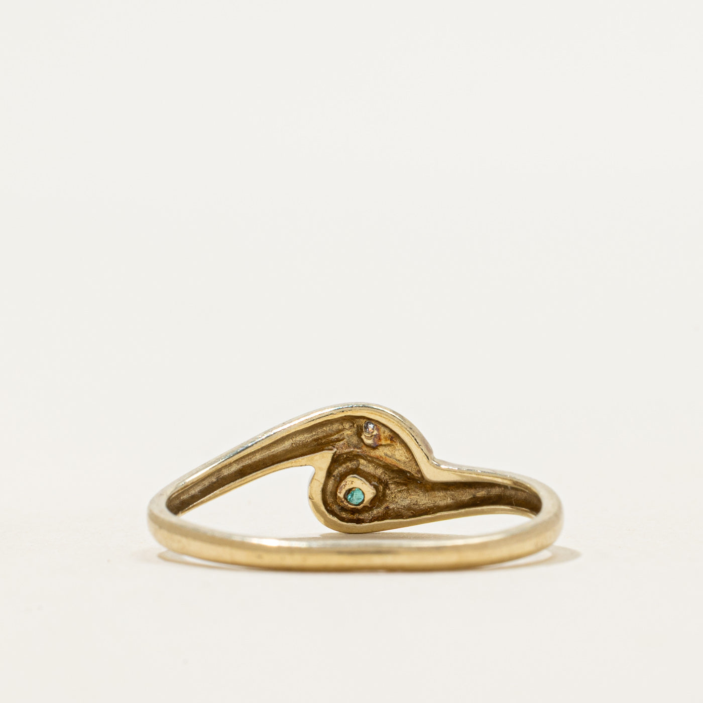 Emerald & Diamond Snake Bypass Ring | 0.05ct, 0.01ct | SZ 7.5