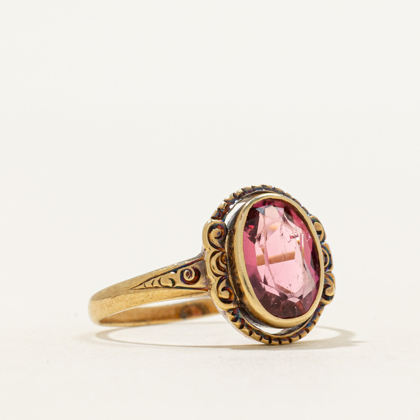 Oval Cut Pink Tourmaline Engraved Ring | 1.65ct | SZ 5.75