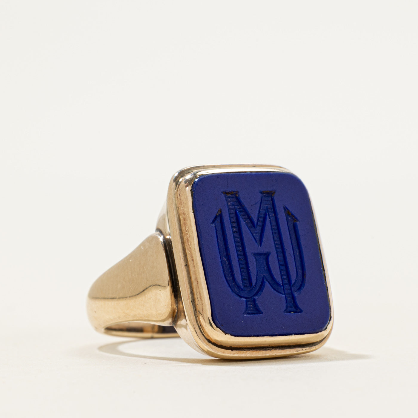 Bezel Set Lapis "MW" Initial Signet Ring | 10.00ct | SZ 8.5