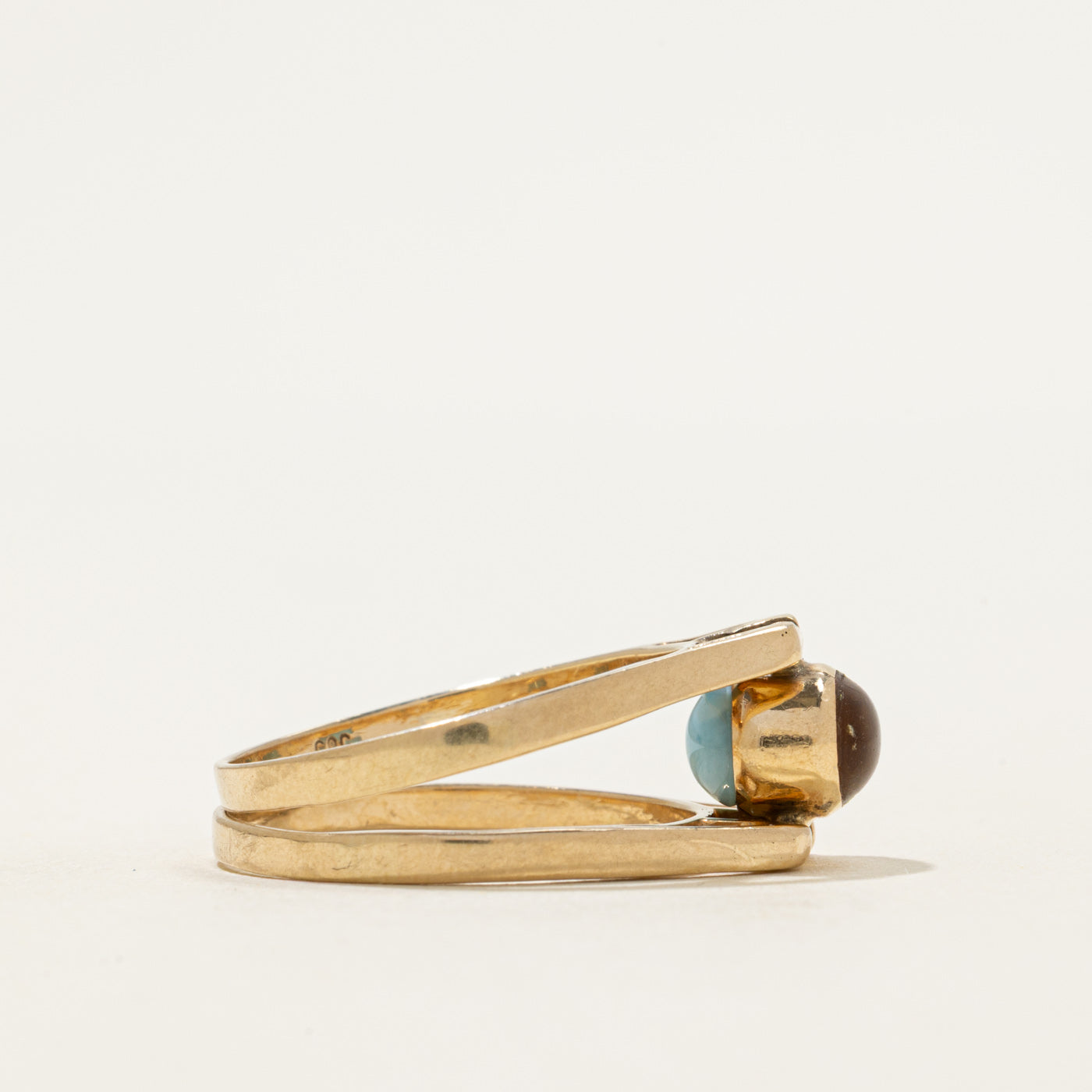 Bezel Set Larimar & Amber Reversible Ring | 1.20ctw | SZ 8.25