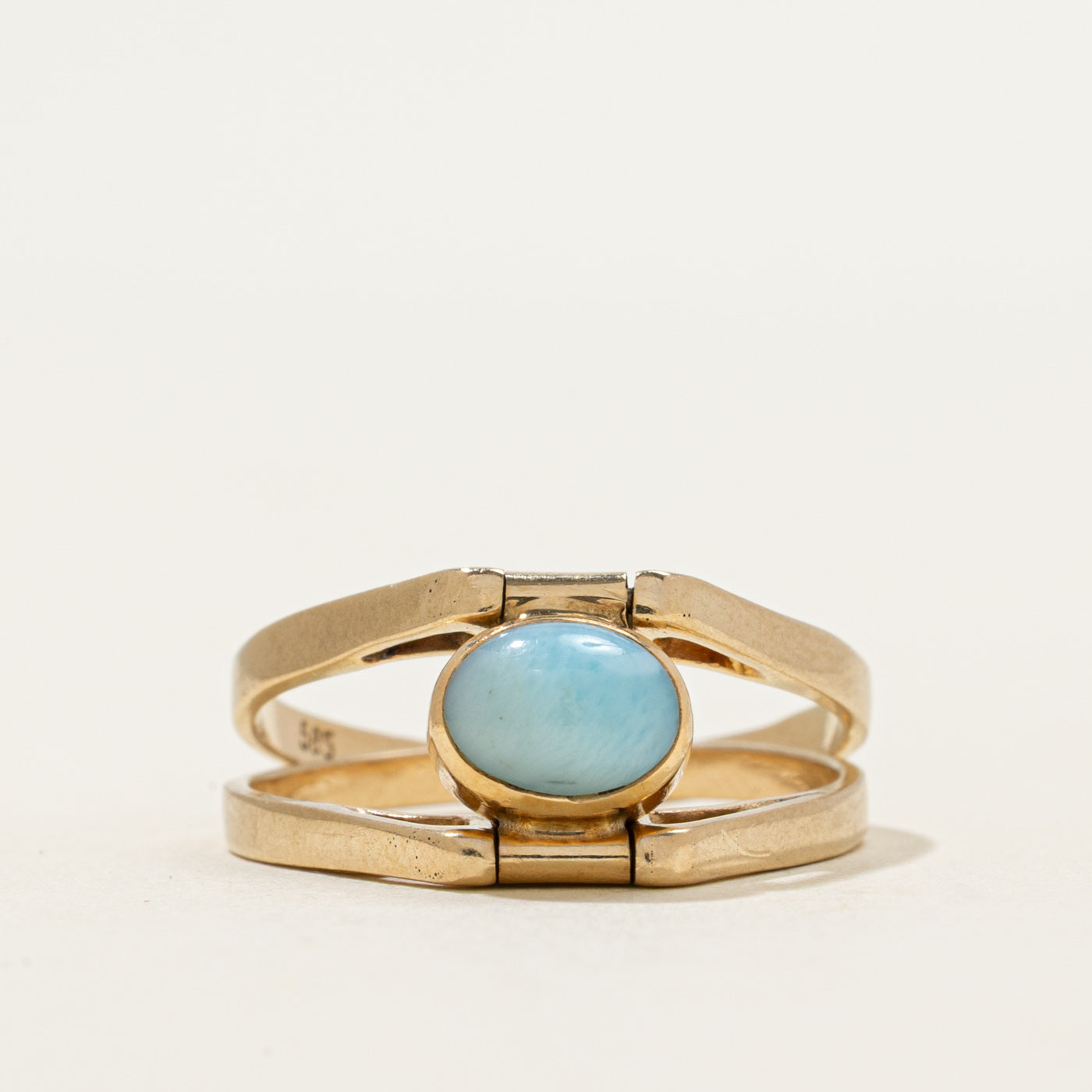 Bezel Set Larimar & Amber Reversible Ring | 1.20ctw | SZ 8.25