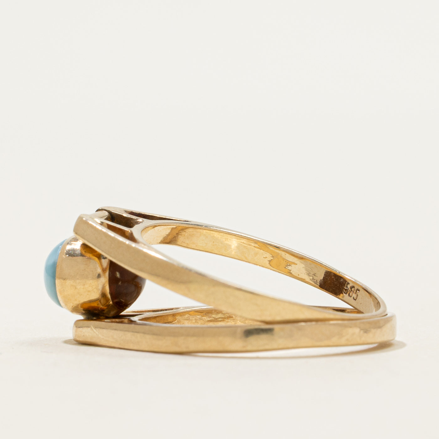 Bezel Set Larimar & Amber Reversible Ring | 1.20ctw | SZ 8.25
