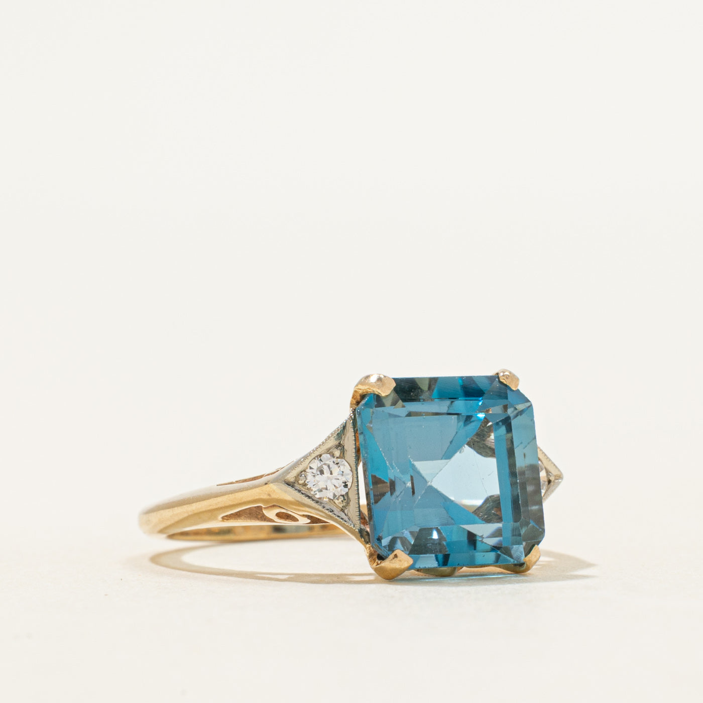 Basket Set Blue Topaz & Diamond Ring | 4.75ct, 0.10ctw | SZ 4.75