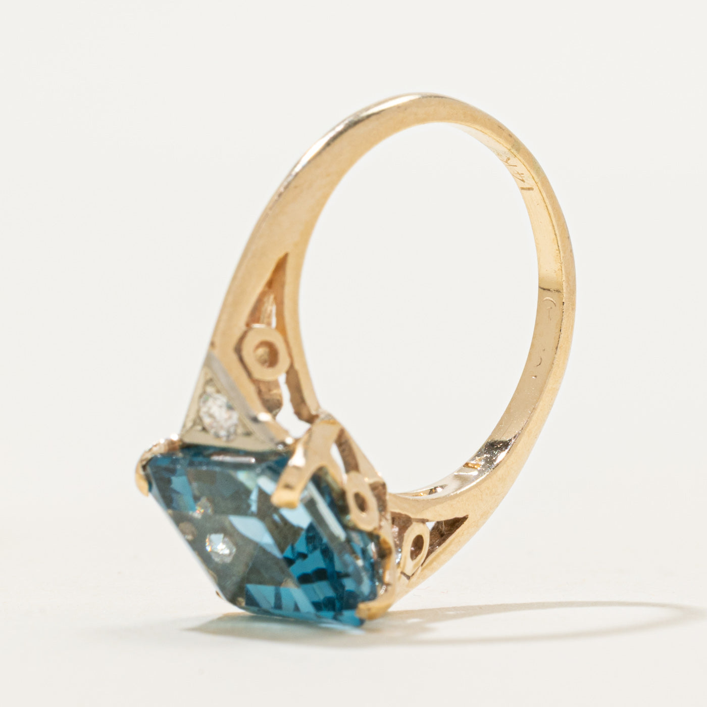 Basket Set Blue Topaz & Diamond Ring | 4.75ct, 0.10ctw | SZ 4.75