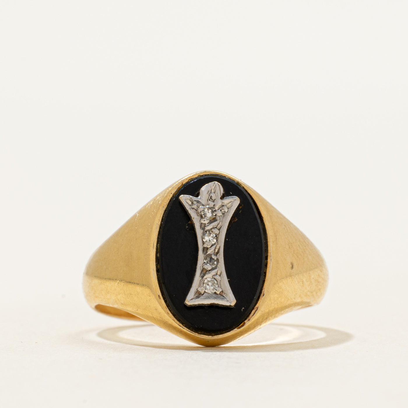 18k Bezel Set Onyx & White Sapphire Signet Ring | 1.04ctw | SZ 5.5