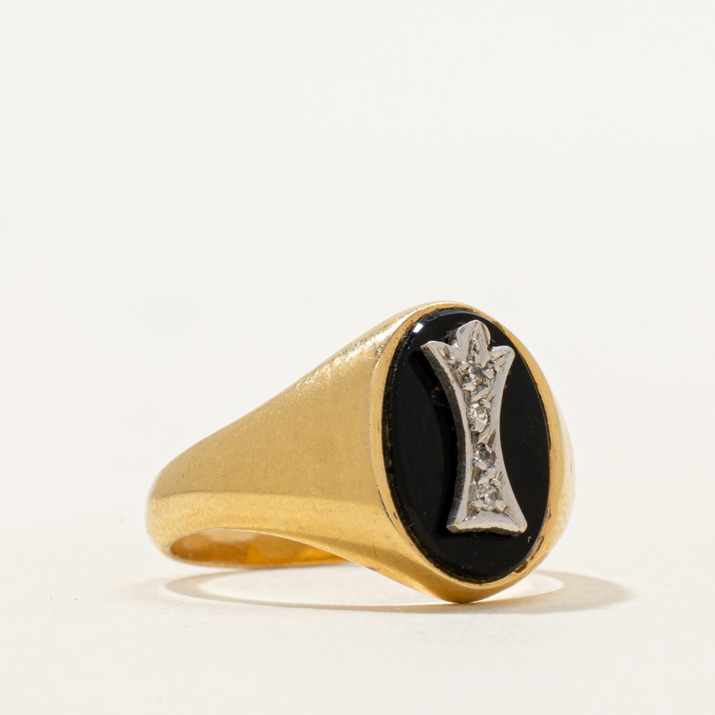 18k Bezel Set Onyx & White Sapphire Signet Ring | 1.04ctw | SZ 5.5