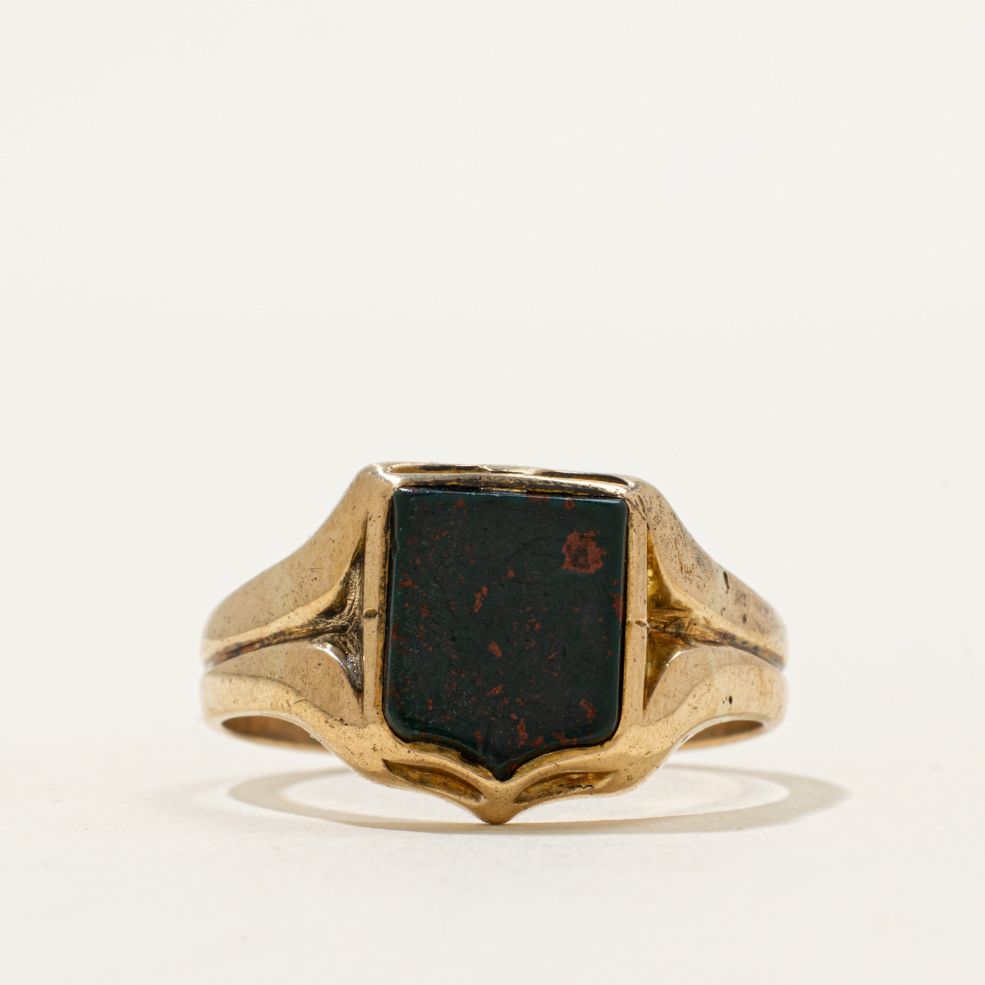 Bezel Set Bloodstone Shield Signet Ring | 2.00ct | SZ 9.5