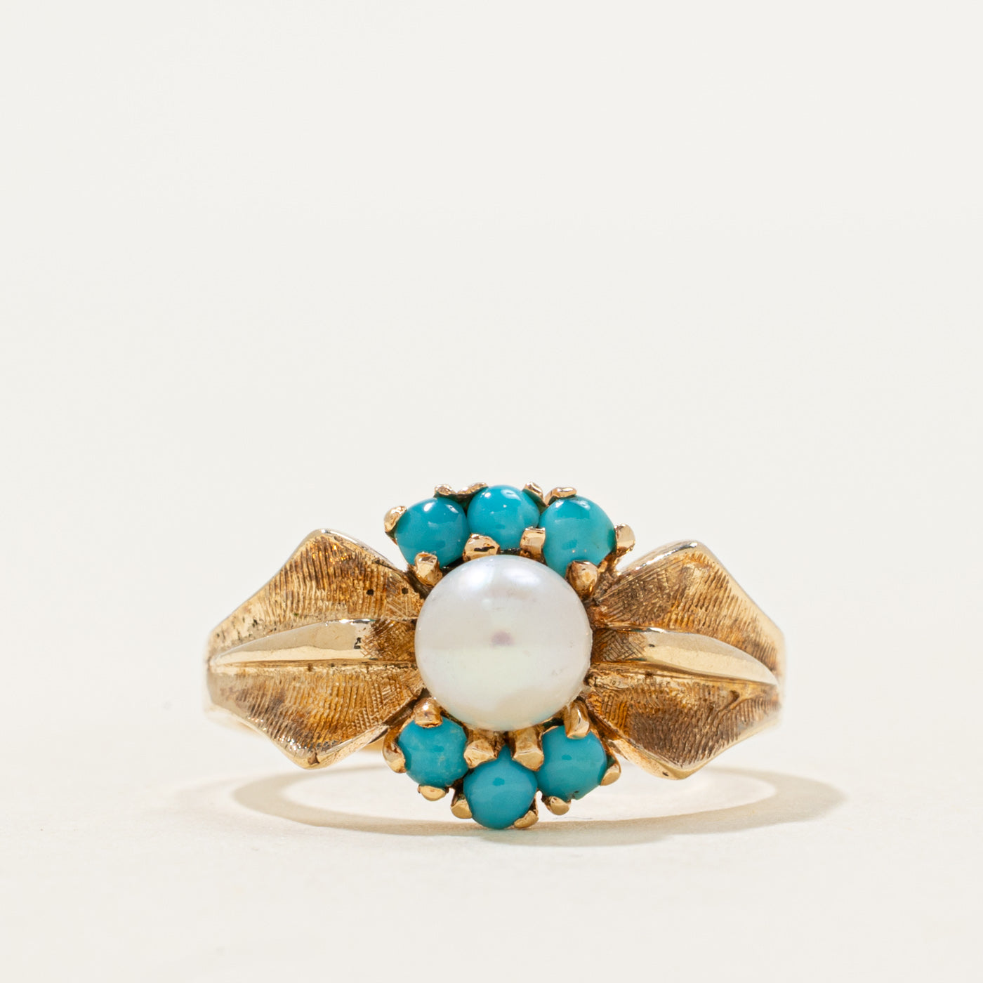 Cabochon Turquoise & Pearl Textured Ring | 0.36ctw | SZ 6.25