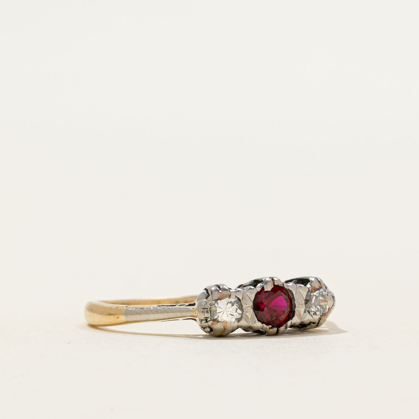 18k Synthetic Ruby & Diamond Ring | 0.25ct, 0.18ctw | SZ 7.5