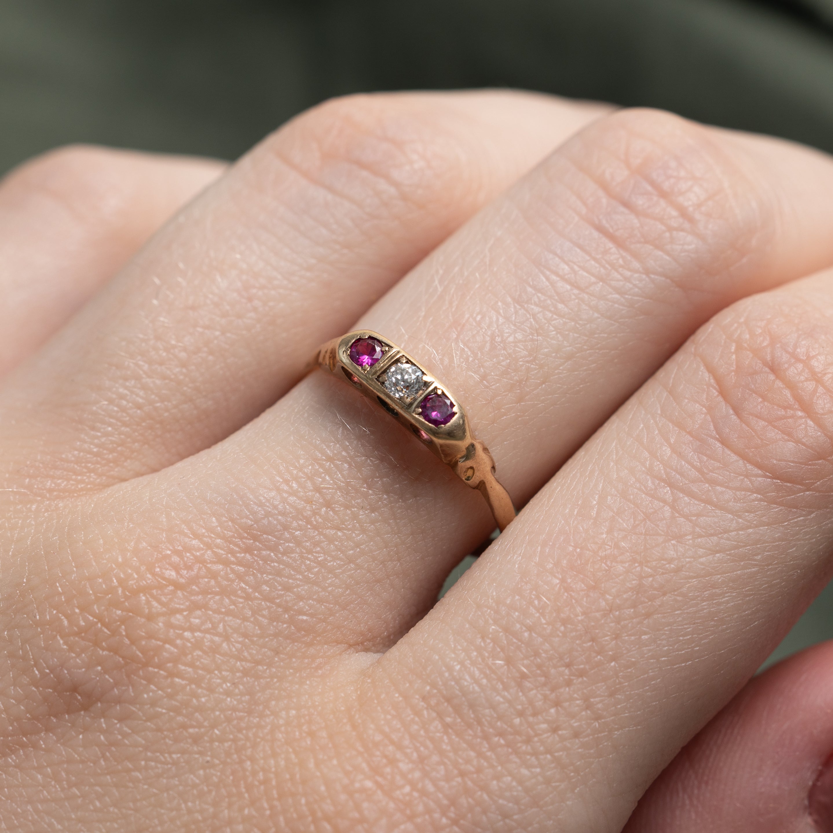 Synthetic Ruby & Natural Diamond Petite Ring | 0.10ctw, 0.08ct | SZ 7.5