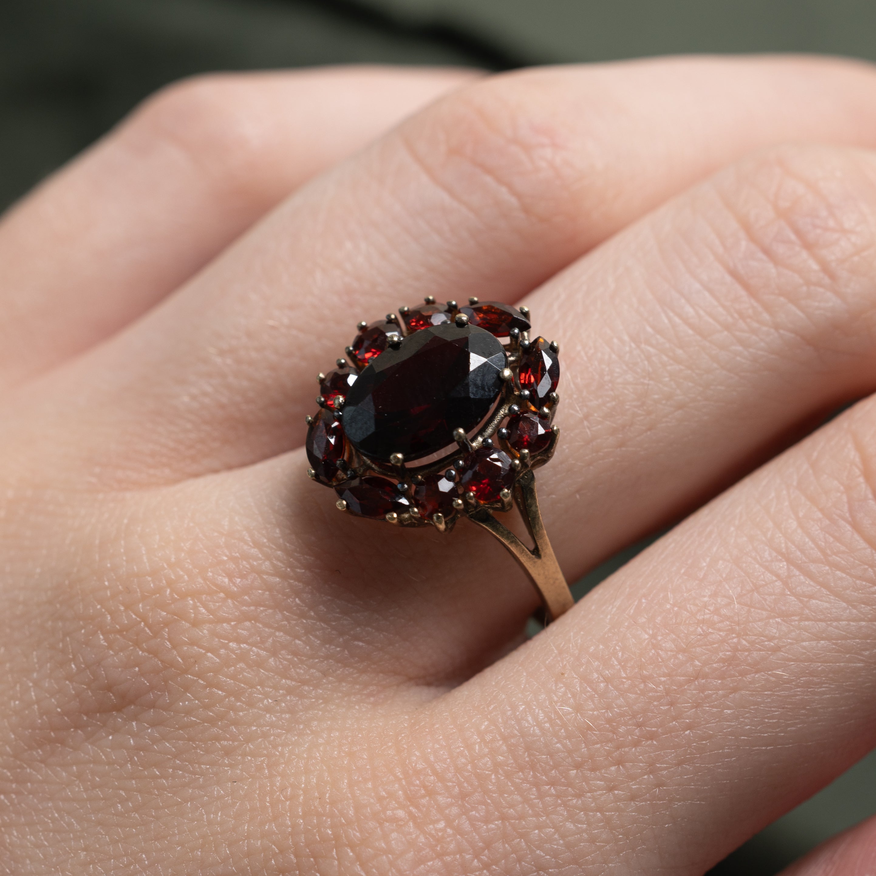 Yellow Gold Oval Cut Garnet Halo Cocktail Ring | 4.50ctw | SZ 7.75