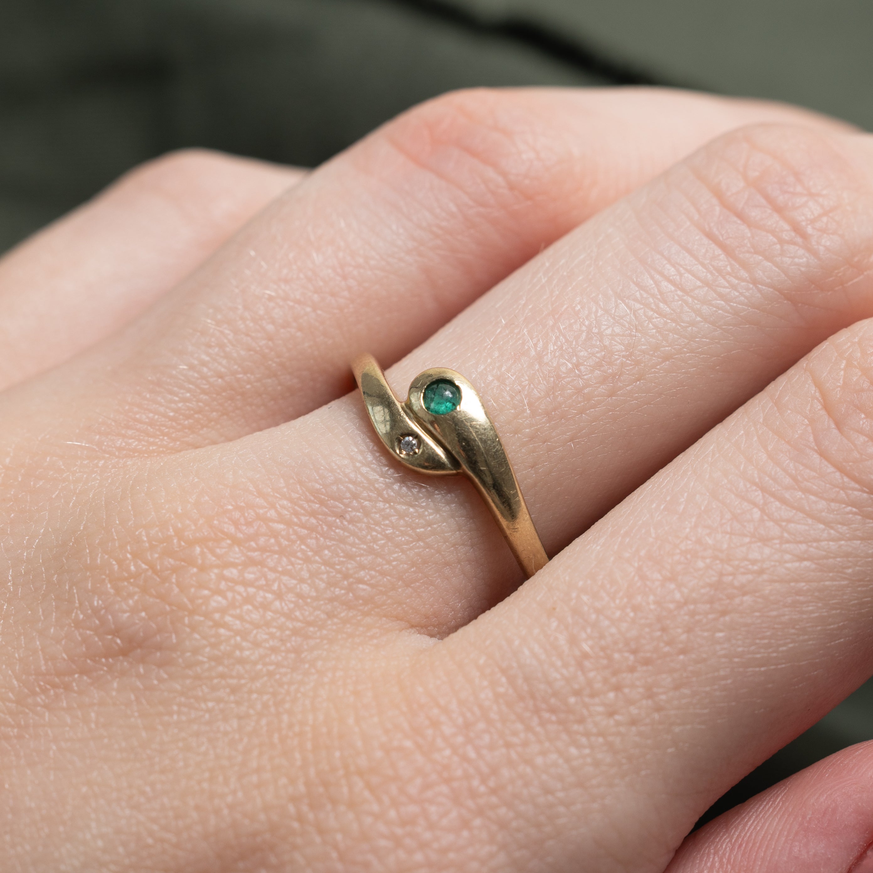 Emerald & Diamond Snake Bypass Ring | 0.05ct, 0.01ct | SZ 7.5
