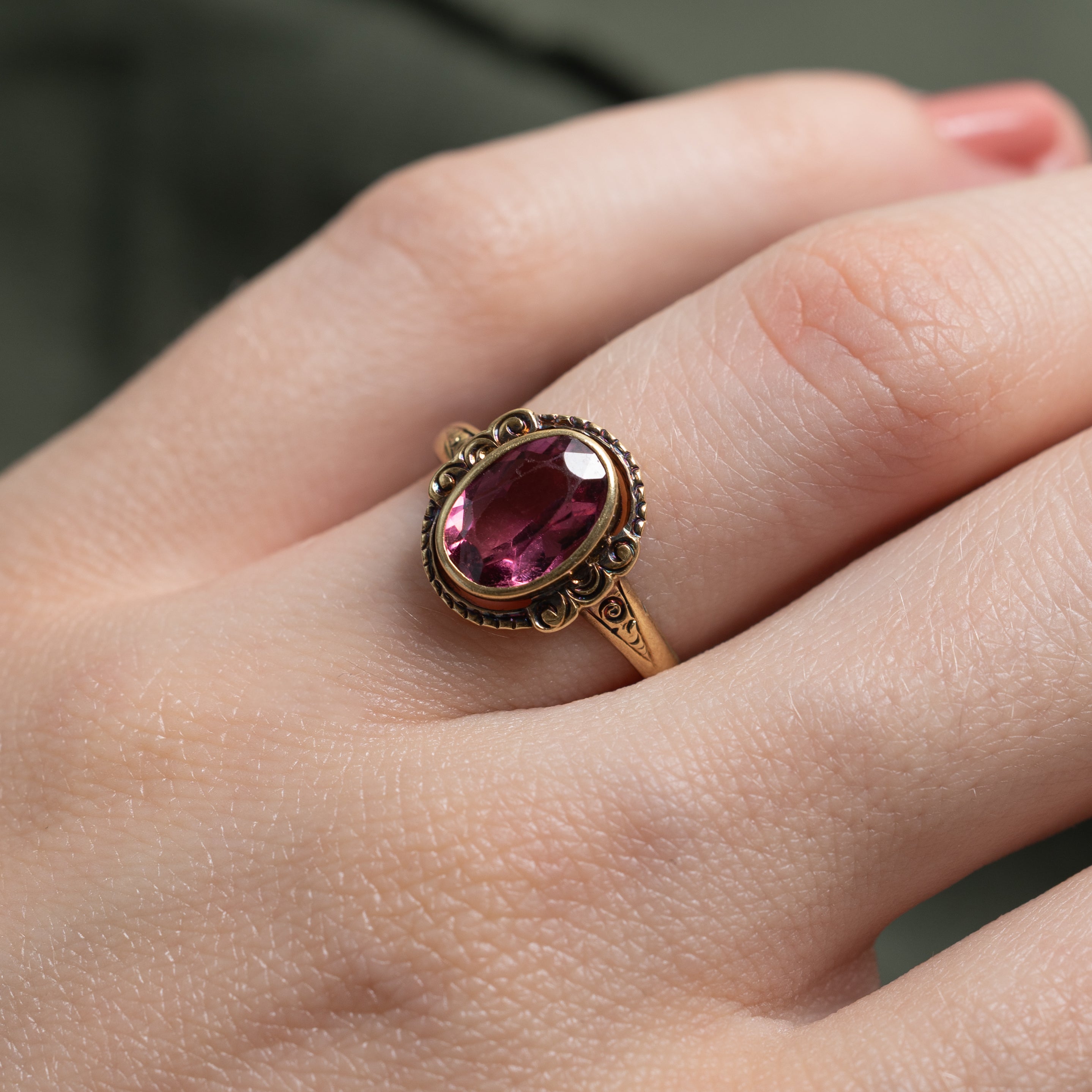 Oval Cut Pink Tourmaline Engraved Ring | 1.65ct | SZ 5.75