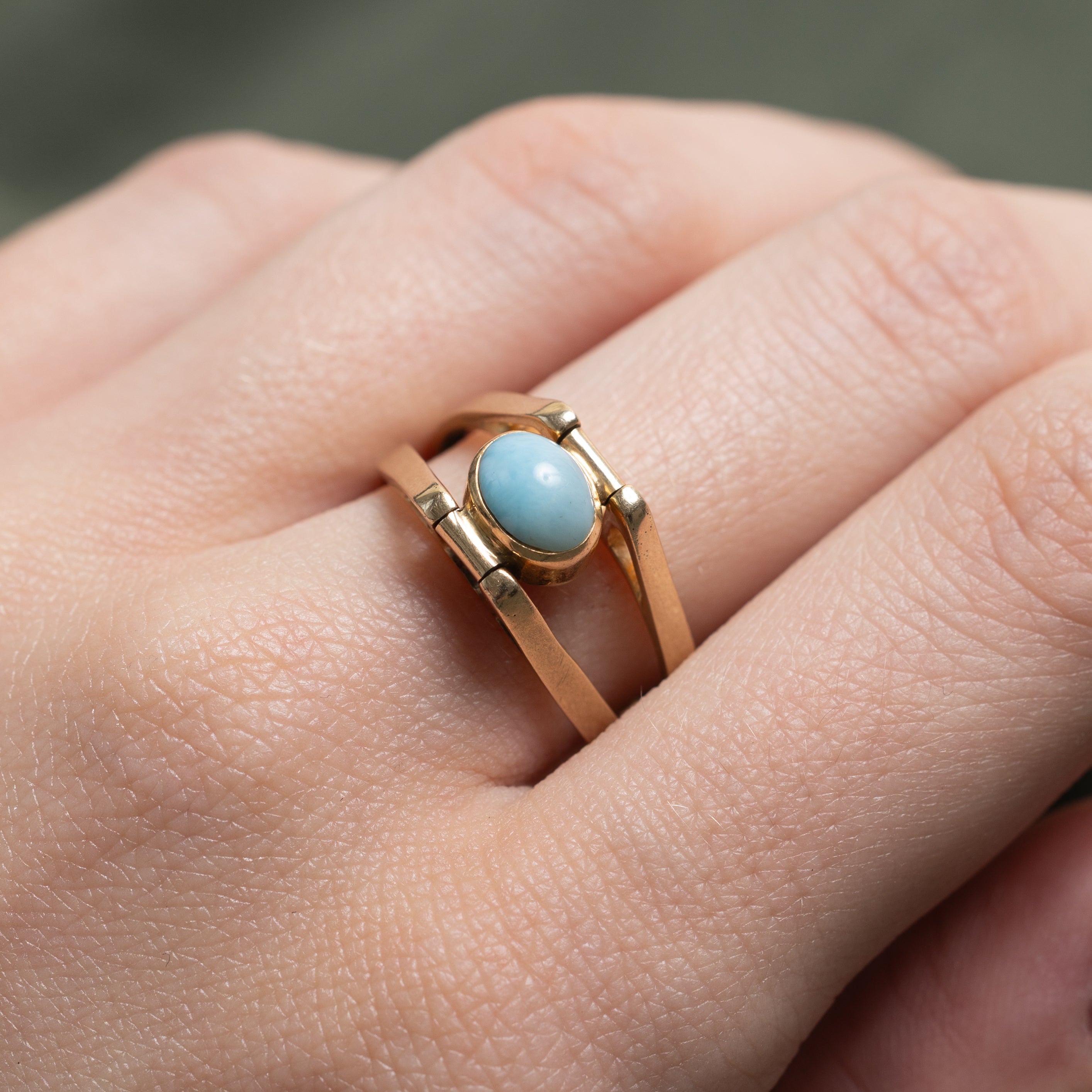 Bezel Set Larimar & Amber Reversible Ring | 1.20ctw | SZ 8.25