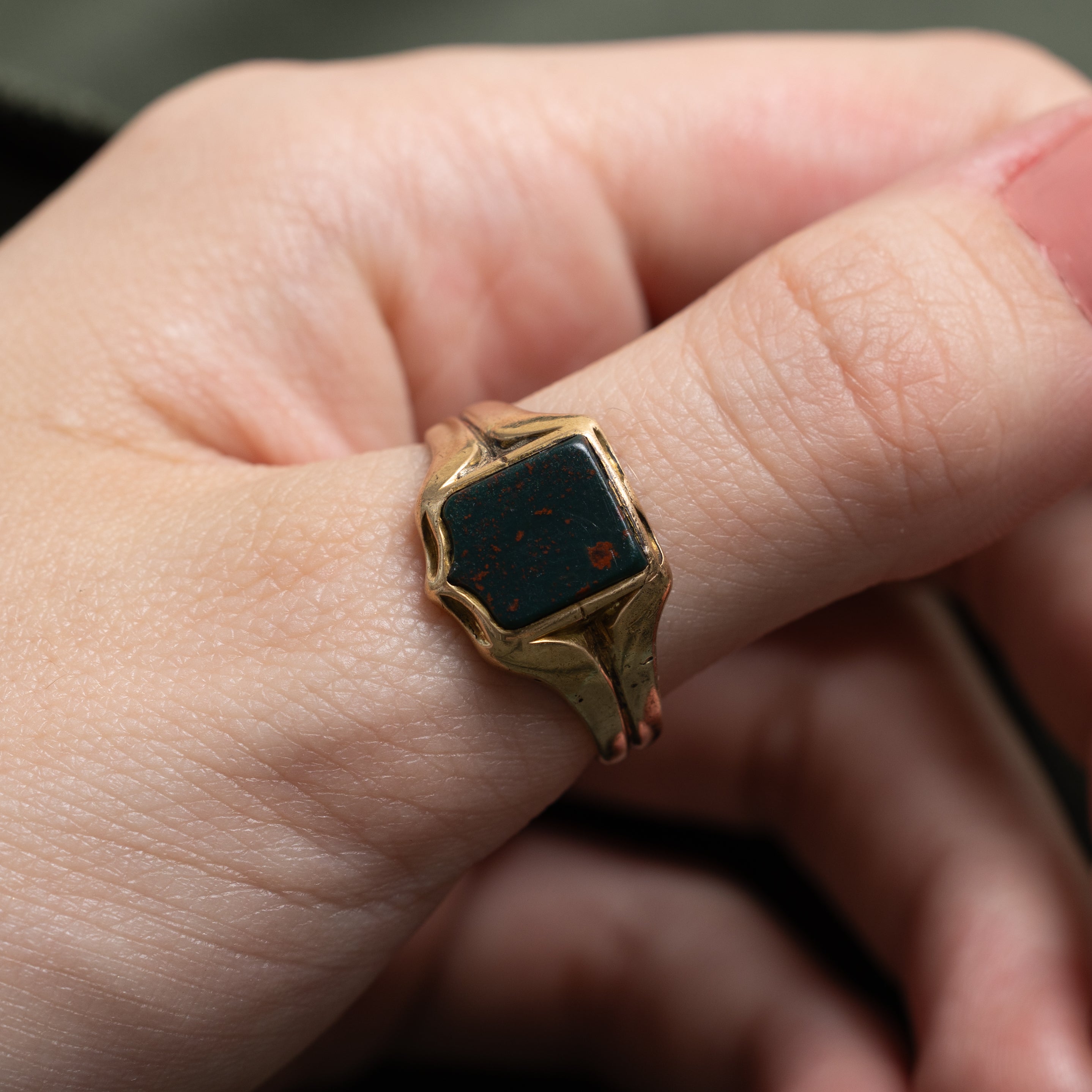 Bezel Set Bloodstone Shield Signet Ring | 2.00ct | SZ 9.5