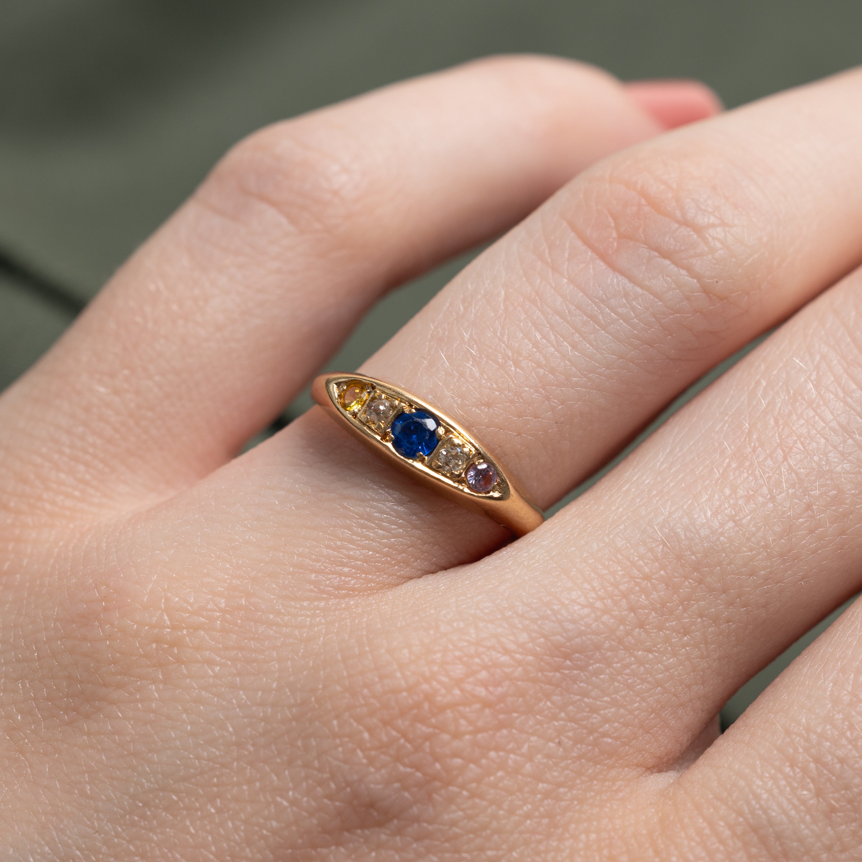 Synthetic Sapphire & Diamond Petite Signet Ring | 0.16ctw, 0.05ctw | SZ 6
