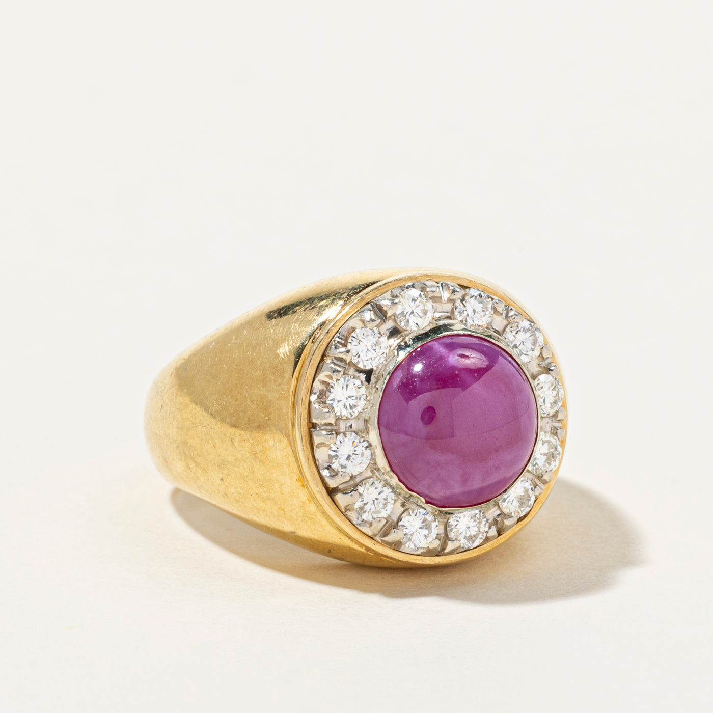 Synthetic Star Ruby & Diamond Halo Cocktail Ring | 0.60ctw | SZ 7.75