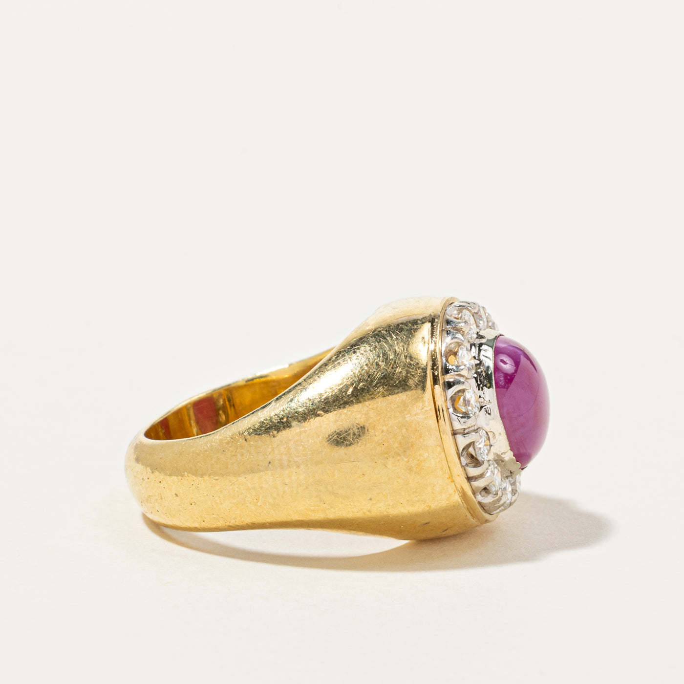 Synthetic Star Ruby & Diamond Halo Cocktail Ring | 0.60ctw | SZ 7.75