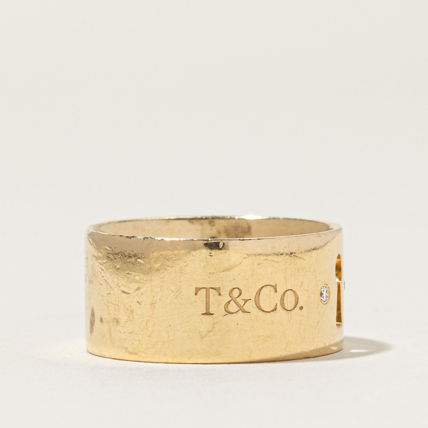 'Tiffany & Co' Keyhole Diamond Wide Band Ring | 0.01ctw | 9.5mm | SZ 7.0