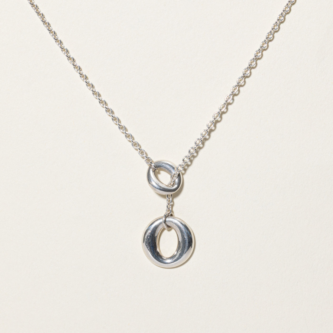 'Tiffany & Co' Open Circle Lariat Necklace in Silver | 17.5"