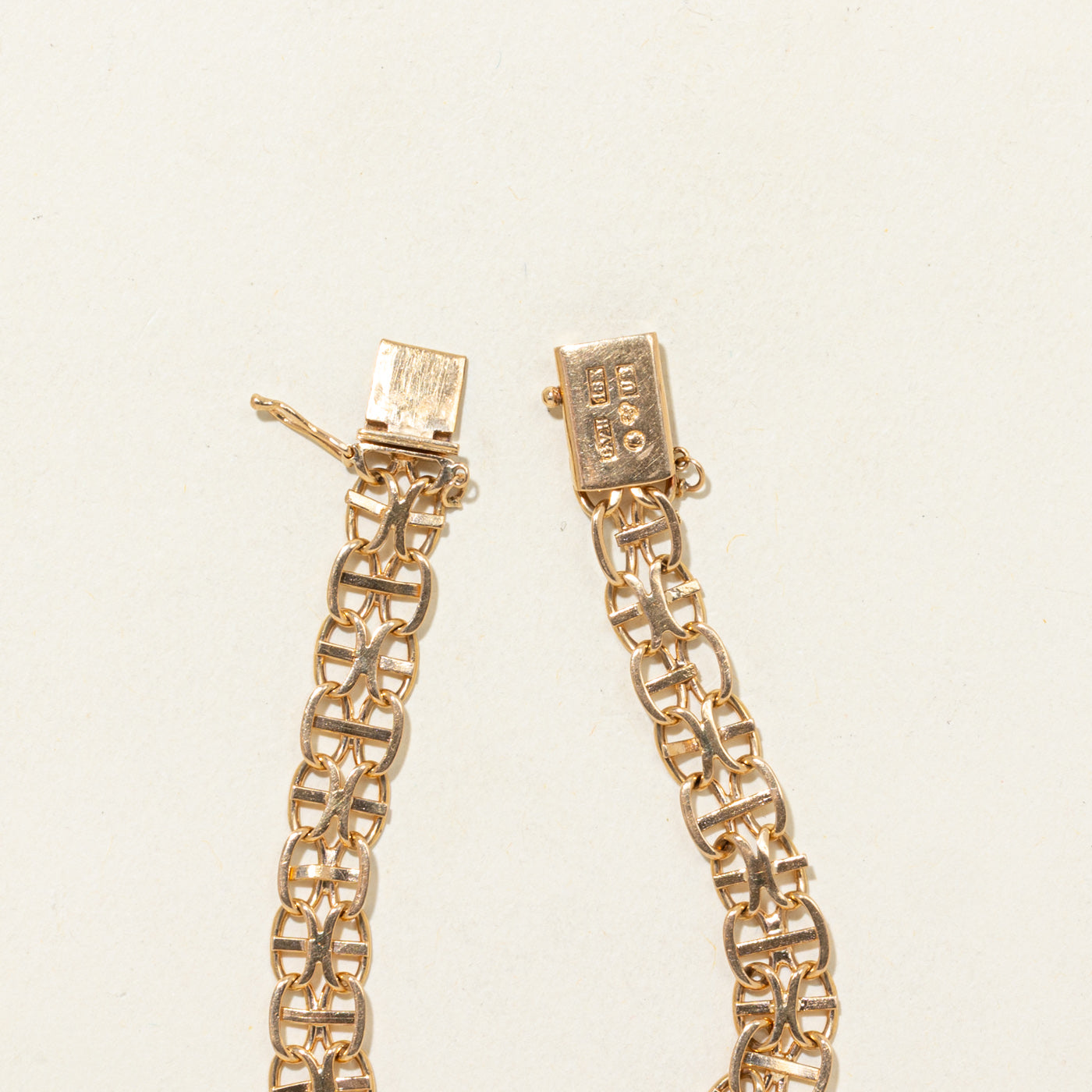 1946 Swedish 18k Yellow Gold Double Anchor Chain Bracelet | 7.5"