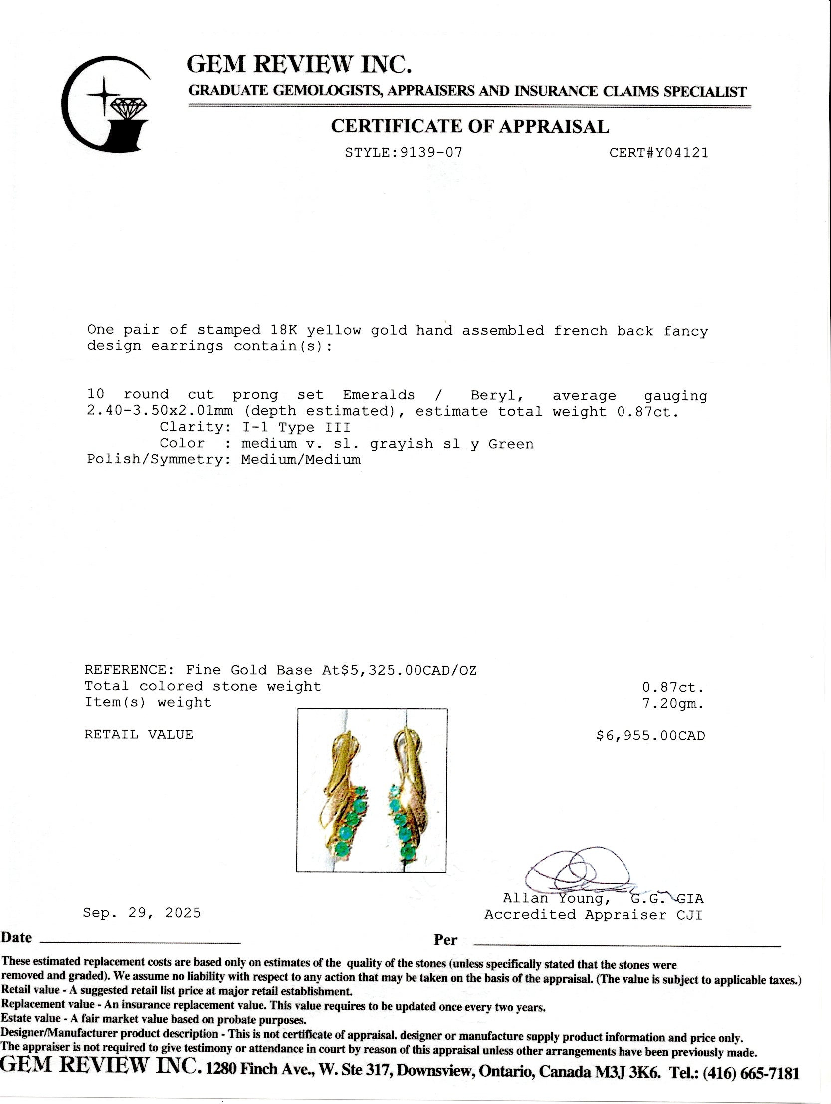 18k Five Stone Emerald Grooved Drop Earrings | 0.87ctw