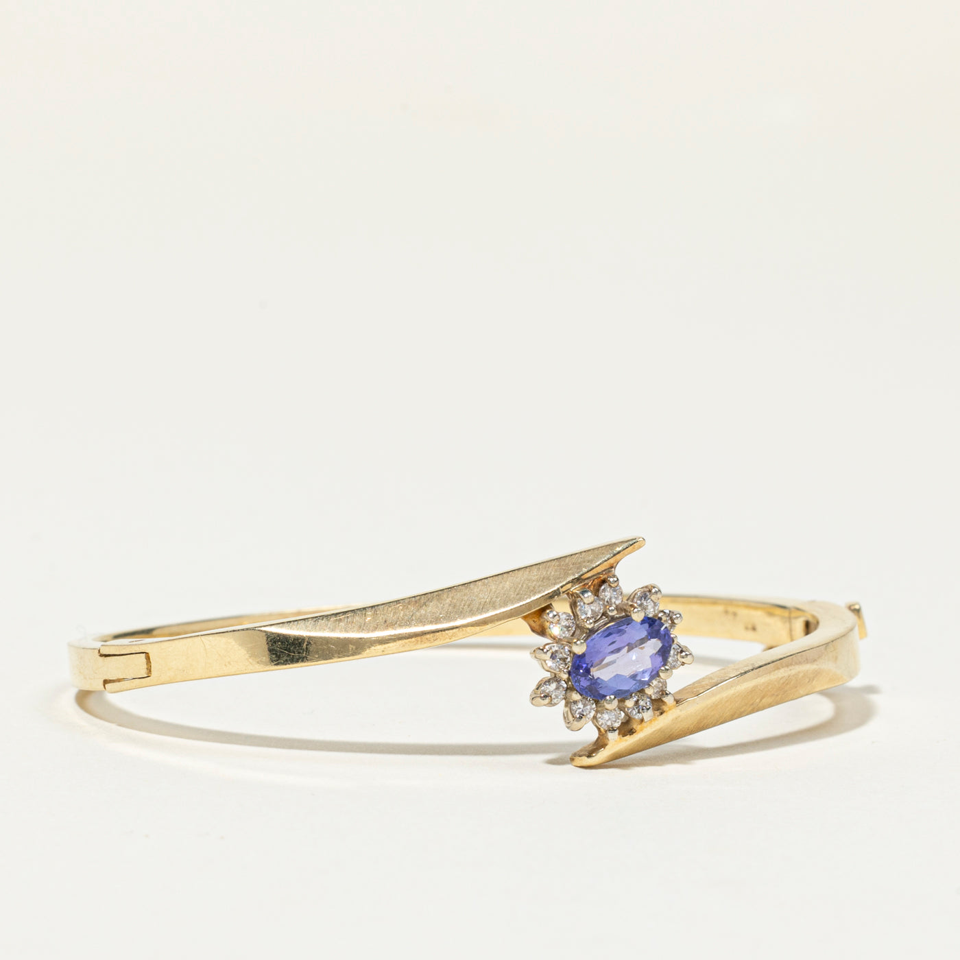 Tanzanite & Diamond Petal Halo Bypass Bangle | 1.04ct, 0.30ctw | 6.25"