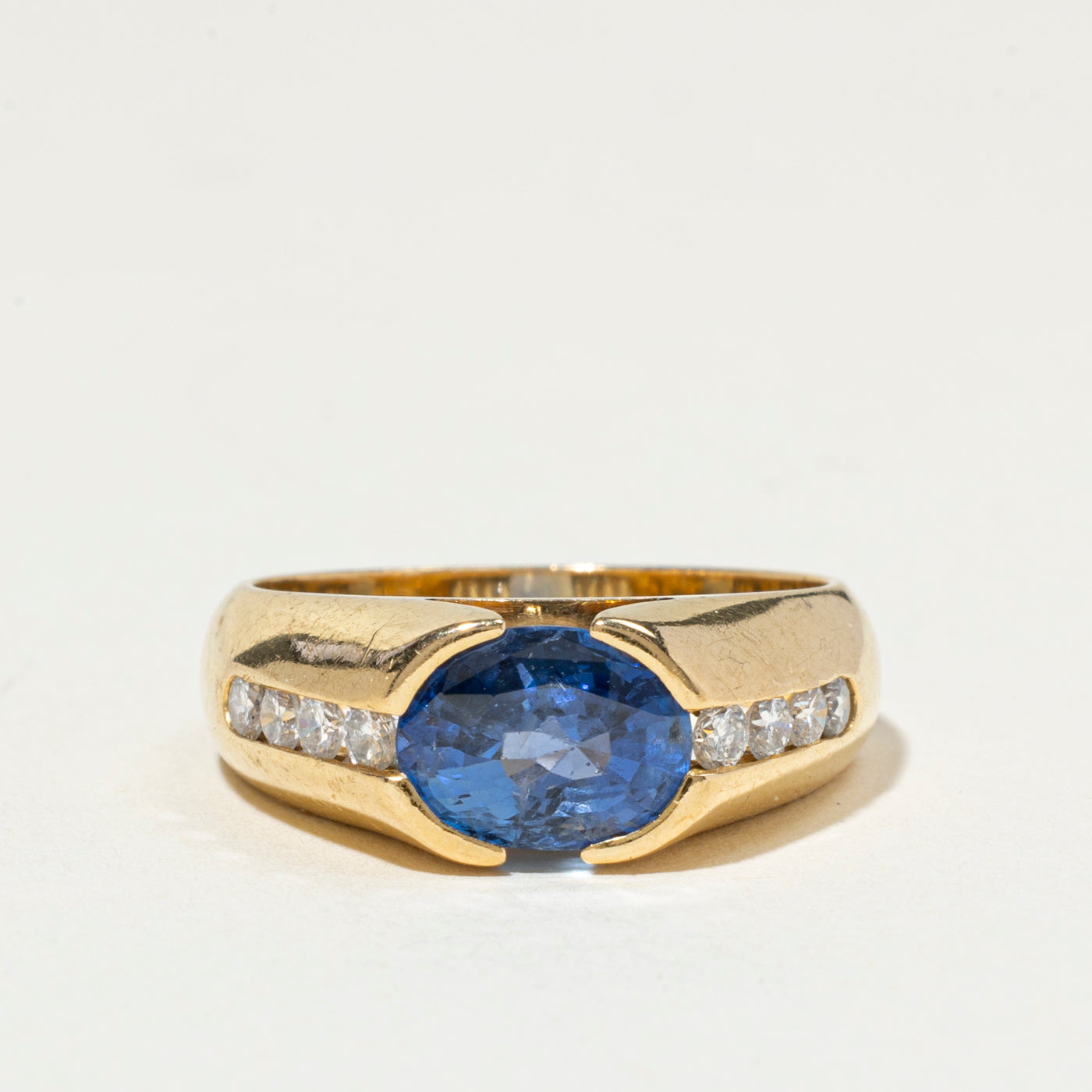 18k East West Oval Cut Sapphire & Diamond Ring | 2.42ct, 0.32ctw | SZ 8.25