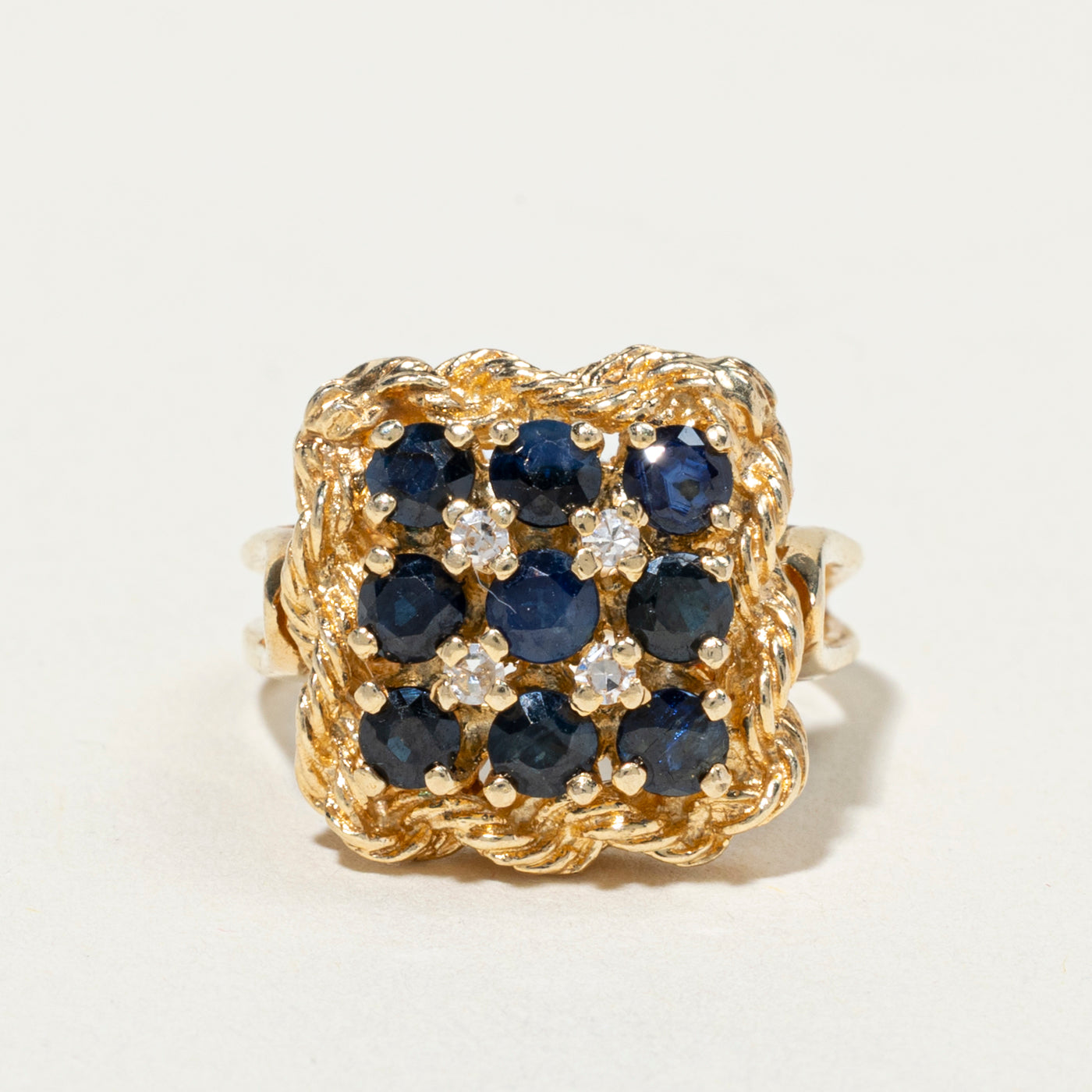 Sapphire & Diamond Grid Textured Cocktail Ring | 1.09ctw, 0.08ctw | SZ 4.25