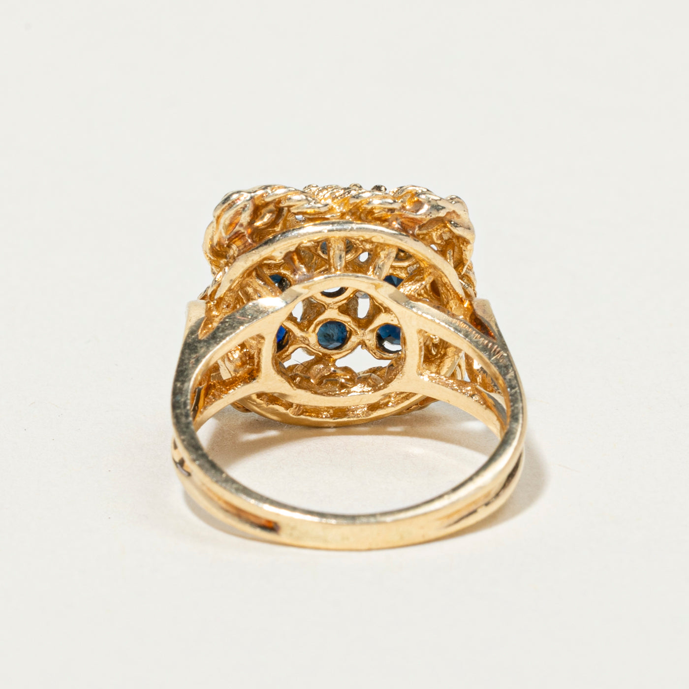 Sapphire & Diamond Grid Textured Cocktail Ring | 1.09ctw, 0.08ctw | SZ 4.25