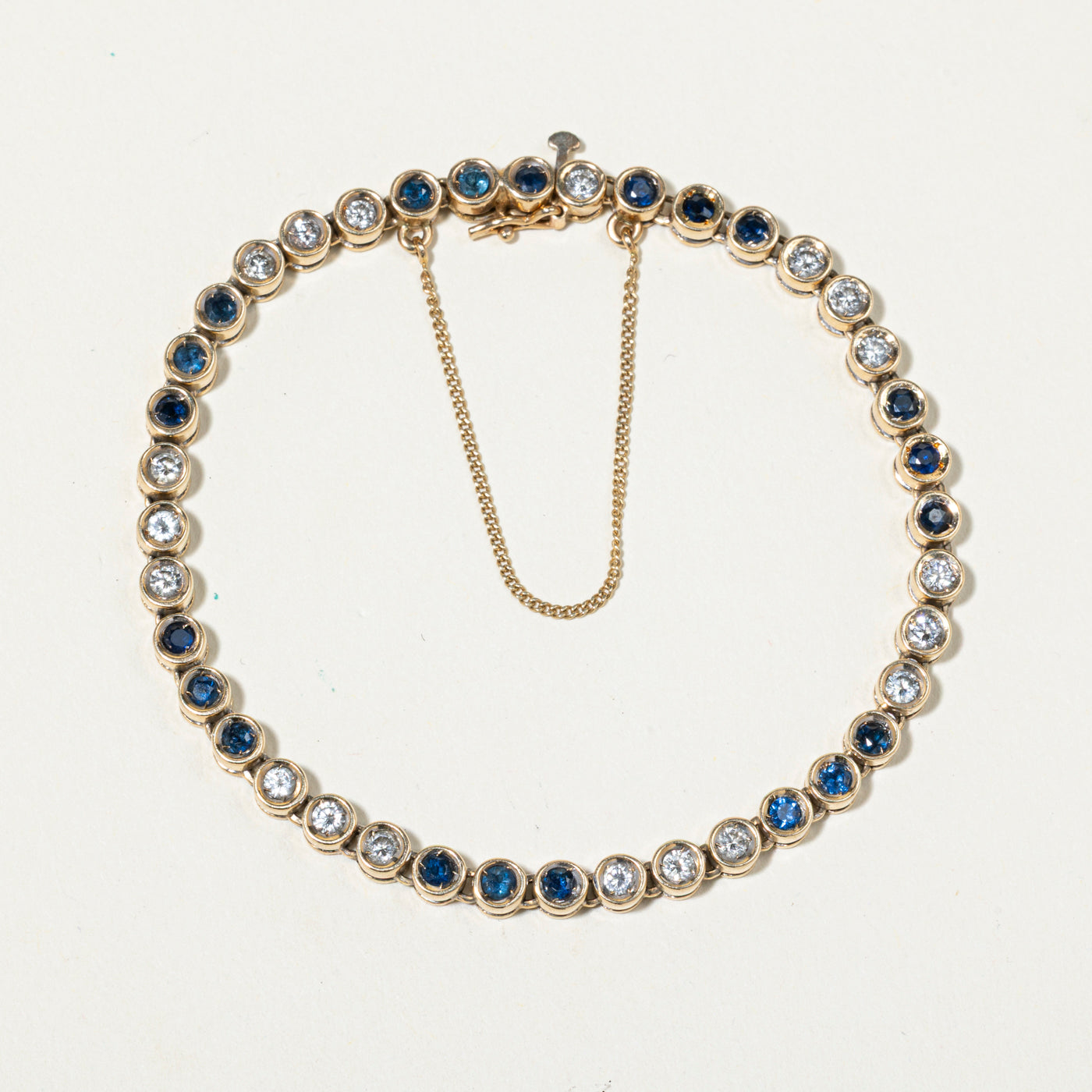 Bezel Set Sapphire & Diamond Gemstone Bracelet | 1.35ctw, 0.95ctw | 7"