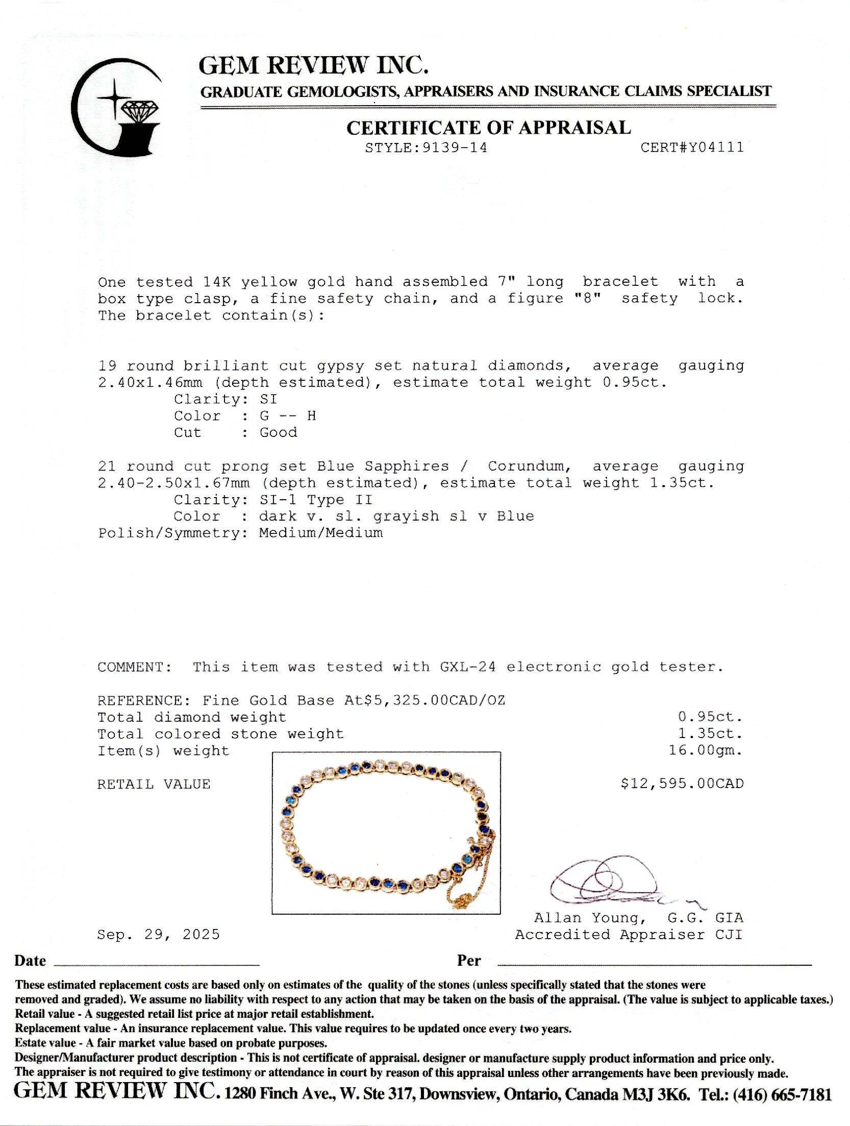 Bezel Set Sapphire & Diamond Gemstone Bracelet | 1.35ctw, 0.95ctw | 7"